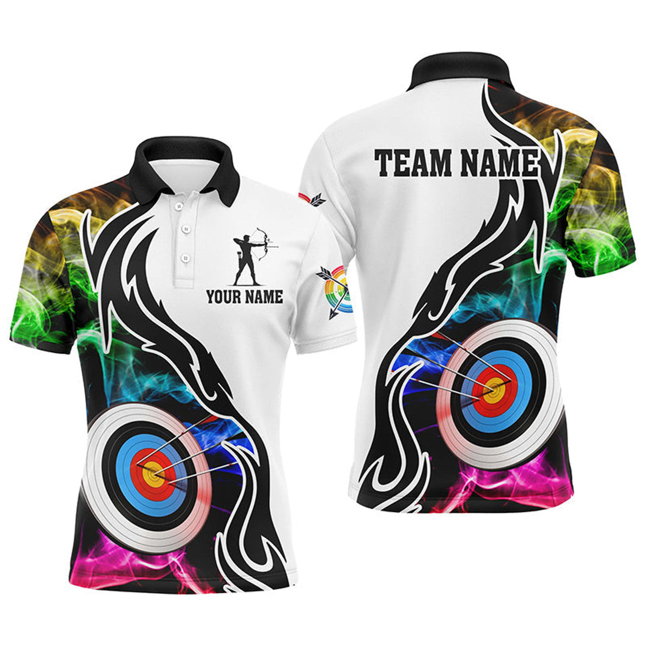 Personalized Archery 3d Target Multicolor Smoke Men Polo Shirts Best Custom Archery Apparel