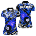 Custom Personalized Blue Billiard Ball 8 Fire Flame Women Polo Shirt Custom 8 Ball Pool Billiard Team Jersey