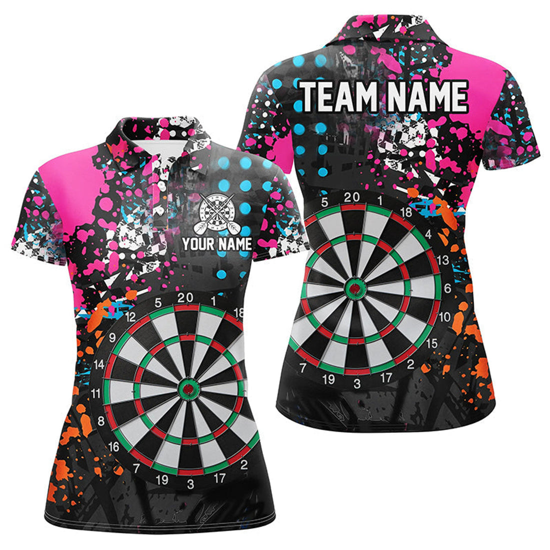 Custom Personalized Darts Board Colorful Grunge Women Darts Polo Shirts Custom Darts Jersey For Team Player