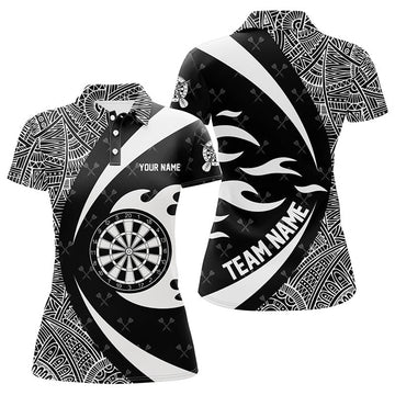 Custom Personalized White And Black Tribal Pattern Darts Women Polo Shirts Custom Unique Darts Team Jersey