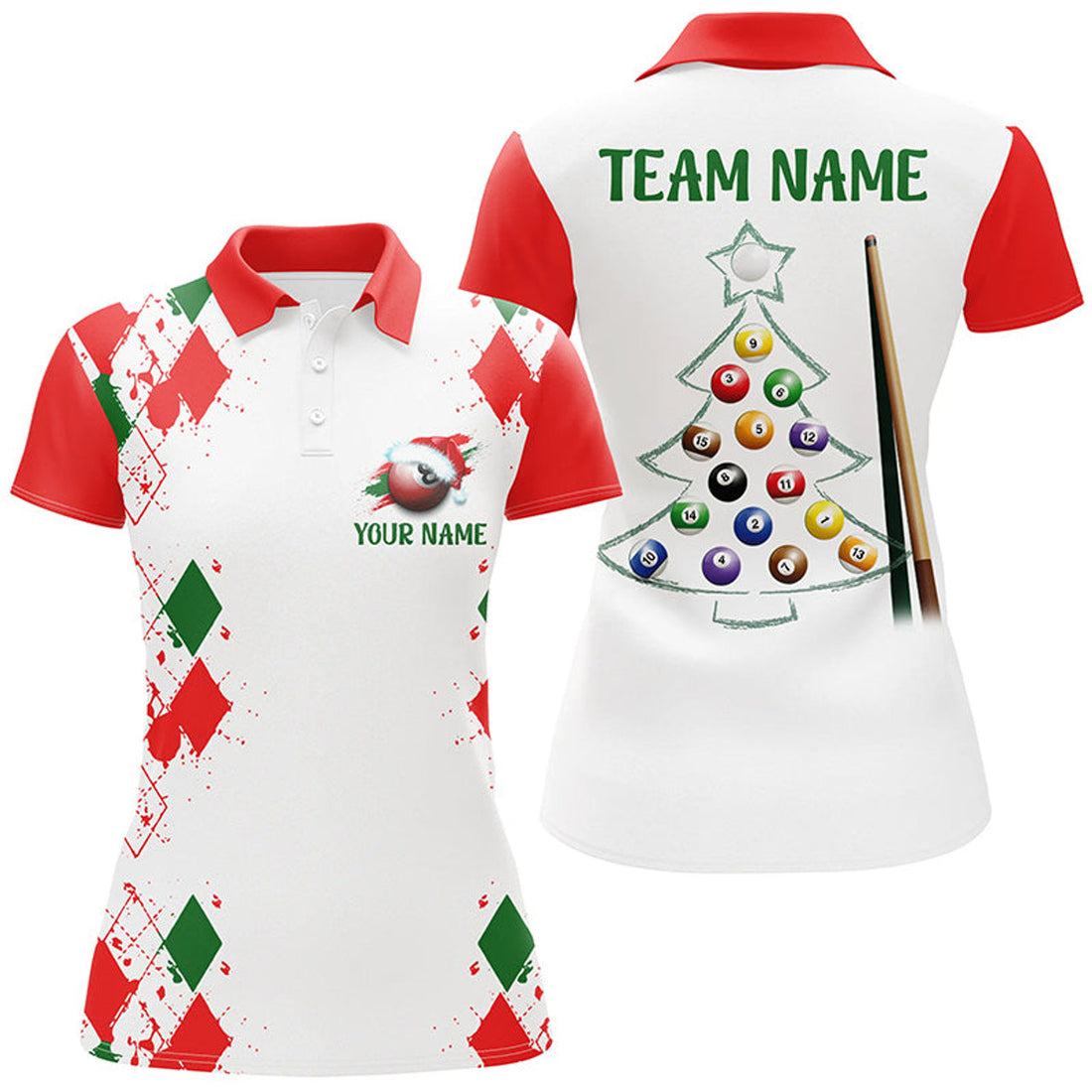 Custom Funny Christmas Billiard Custom Name Women Polo Shirts Best Christmas Shirts For Billiard Player