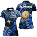 Custom Billiard 8 Ball & 9 Ball Glowing Blue Custom Women Polo Shirt, Billiard Apparel Attire