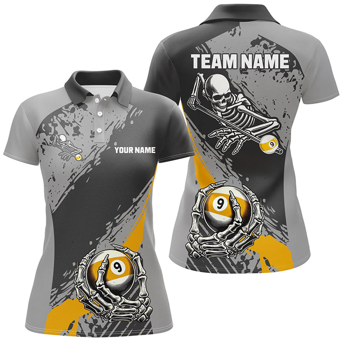 Custom 9 Ball Skeleton Custom Billiard Polo For Women, Funny 9 Ball Pool Billiard Jerseys
