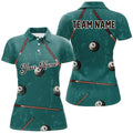 Custom Grunge Green Billiard Full Printing Women Polo Shirts Custom Name Vintage Billiard Shirts