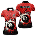 Custom Personalized Red Grunge 8 Ball Pool Women Billiards Polo Shirts Custom Billiard Team Jerseys Uniform