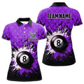 Custom Personalized Purple Grunge 8 Ball Pool Women Billiards Polo Shirts Custom Billiard Team Jerseys Uniform