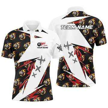 FUNSTUFFPRINT Personalized Billiard 8 Ball Fire Flame Pattern Men Polo Shirts Custom Team Name Billiard Polo Shirt Size S-5XL