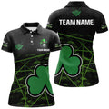 Custom Black Green St Patrick's Day Shamrock Billiard Women Polo Shirts, Patrick Billiard Jerseys