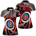 Custom Red Archery 3dTarget Thunder Lightning Personalized Women Polo Shirts, Team League Archery Shirts