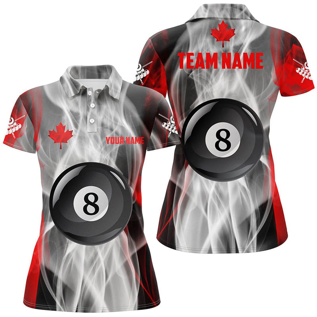 Custom Personalized Canada Flag Billiard Women Polo Shirts, 8 Ball Pool Canadian Billiard Shirts For Patriot