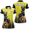 Customized Personalized Lightning Skull 9 Ball Pool Women Billiard Shirts, Funny Yellow 9 Ball Billiard Jerseys