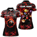 Custom Red Grunge Strike 8 Ball Pool Fire Custom Women Polo Shirt, Billiard Balls Team Jersey