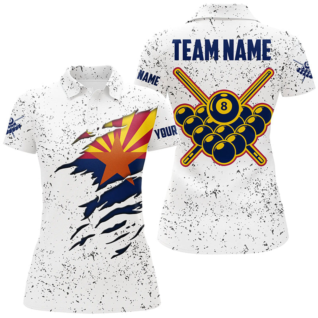 Custom 8 Ball Pool Arizona Flag Personalized Billiard Women's Shirts Custom 8 Ball Pool Polo Shirts