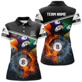 Custom Billiard 8 Ball In Fire And Water 3D Black Polo Shirts For Women, Gifts For Billiard Player