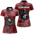 Custom Red Camo Billiard Spider Cobweb Custom Women Polo Shirts, Unique 8 Ball Pool Jerseys