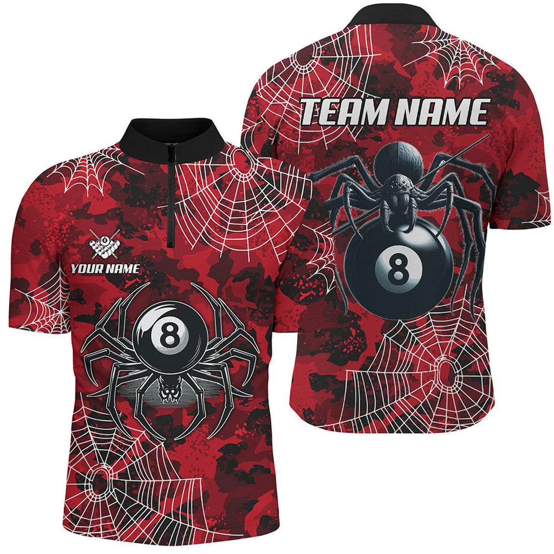 Custom Billiard Red Camo Billiard Spider Cobweb Customized Name, Team Name 3D Jersey Shirt For Men