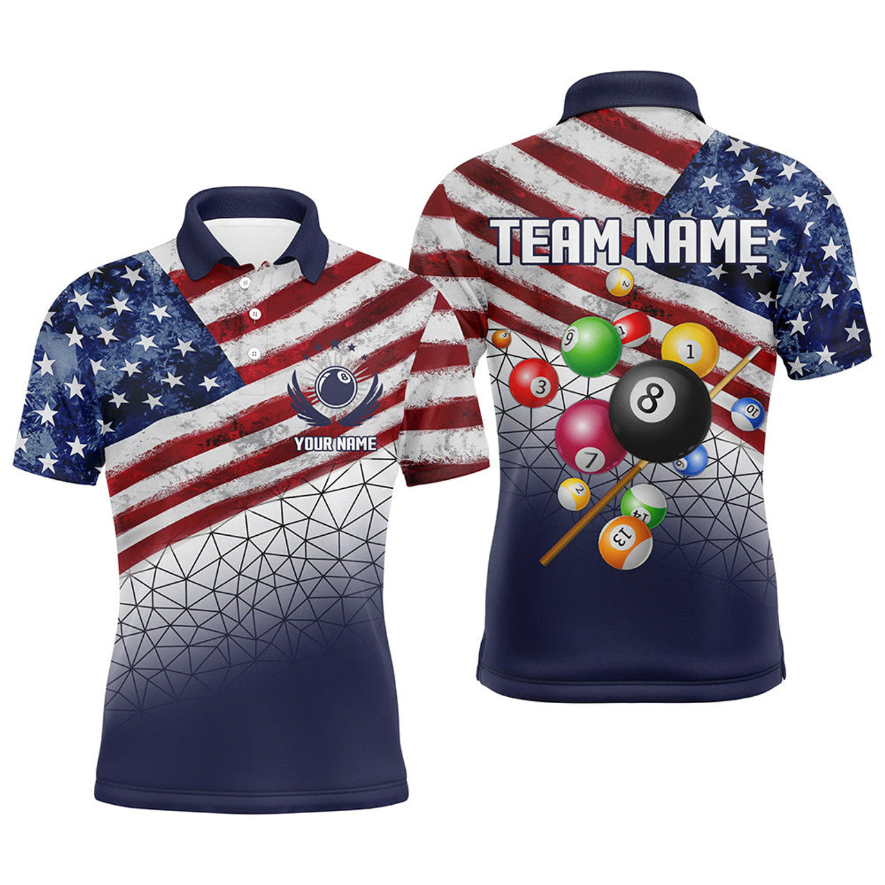 Customized Us Flag 3D Billiard Balls Men Polo & Quarter-Zip Shirt, Patriotic Billiard Jersey Attire