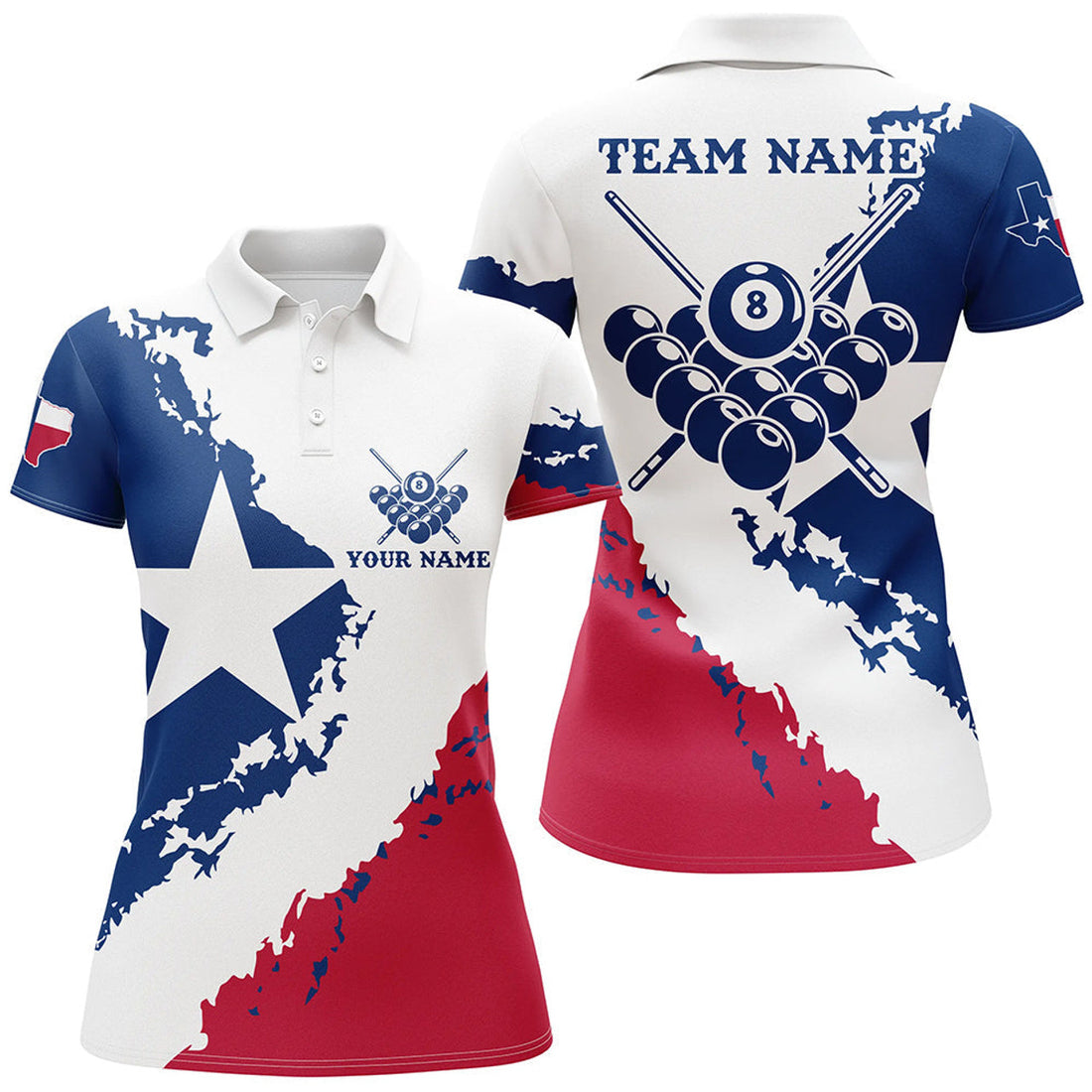 Custom Personalized Billiard Pool Texas Flag Polo Shirts For Women Custom Billiard Texas Sport Shirts