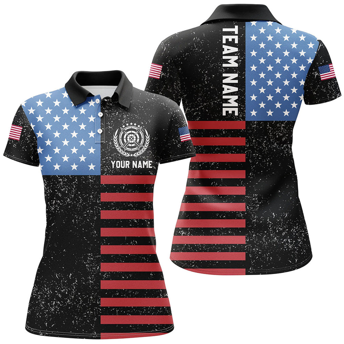 Custom Personalized American Flag Archery Polo Shirts For Women Custom Patriotic US Archery Shirts For Team