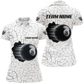 Custom 8 Ball Pool Magic White Crack Pattern Personalized Women Billiard Polo Shirt, Unique Billiard Shirts