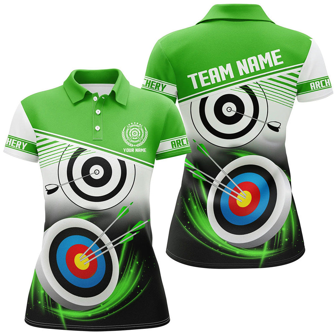 Custom Personalized Name Archery Polo Shirts For Women Custom Green Archery 3d Target Shirt, Archery Uniform