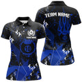 Custom Personalized Blue Grunge 10 Ball Billiard Women Polo Shirts, Custom Billiard Jersey For Pool Player