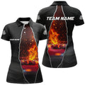 Custom Black Billiard Balls Fire 3D Printed Women Polo Shirt, Billiard Apparel Clothing