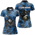 Custom Blue Camo Billiard Spider Cobweb Custom Women Polo, Unique 8 Ball Pool Jerseys