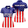 Custom US Flag Custom Full Printing Archery Polo Shirts For Women, Patriotic Team Archery Jerseys
