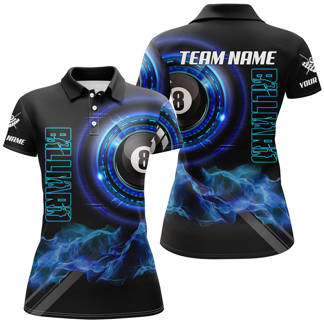 Custom Blue 8 Ball Pool Billiard Jerseys For Women Custom Billiard Polo Shirts Team League Billiard Shirts