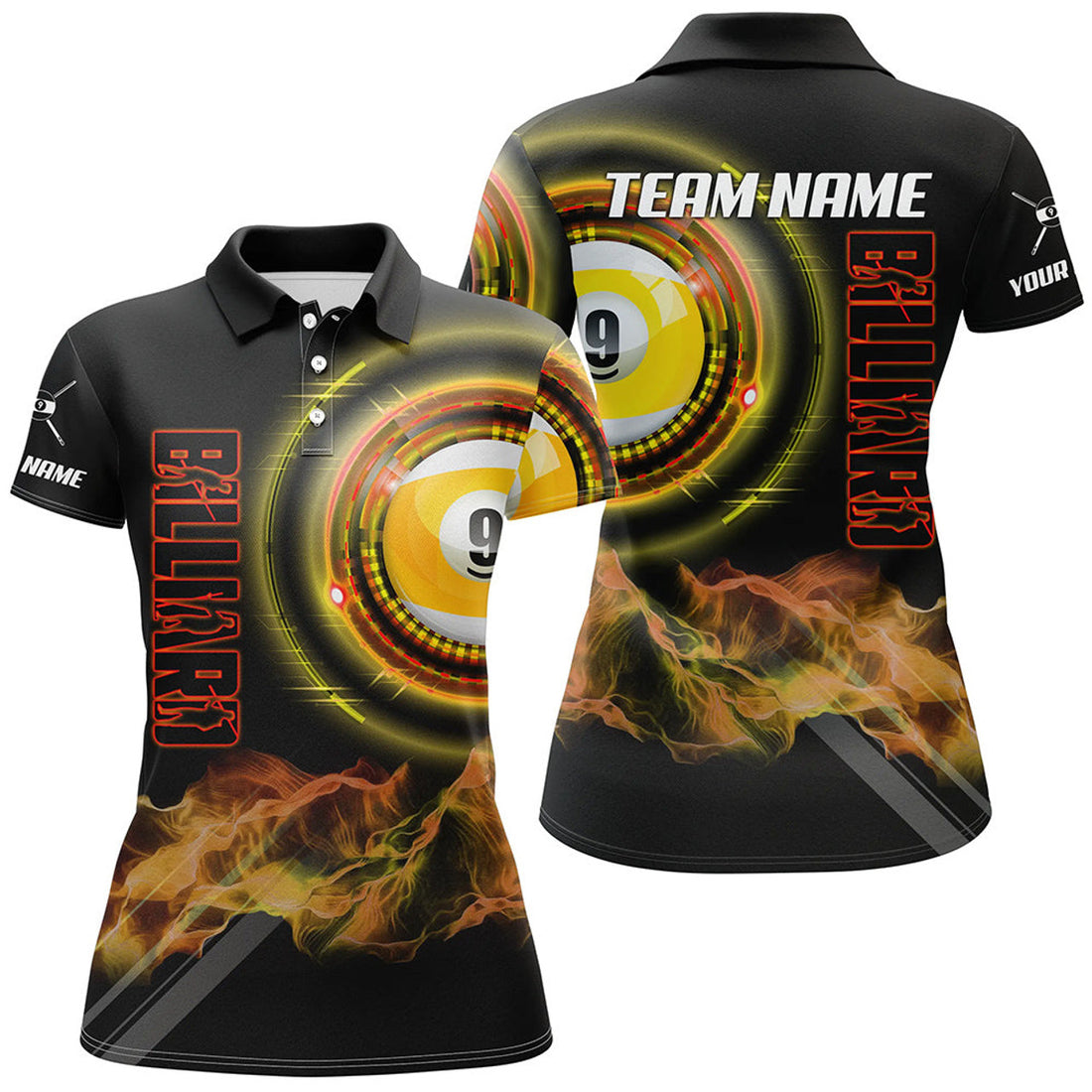 Custom Yellow 9 Ball Pool Billiard Jerseys For Women Custom Billiard Polo Shirts Team League Billiard Shirts