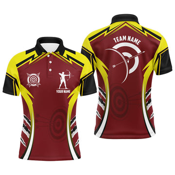 FUNSTUFFPRINT Personalized Red Yellow Archery Games Tournament Men Polo Shirts Custom Archery Polo Shirt Size S-5XL