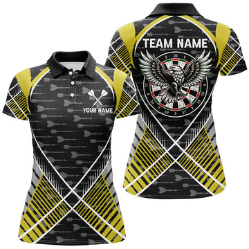 Custom Darts Eagle Arrow Pattern Custom Polo Shirts For Women Best Darts Team Jerseys |Yellow
