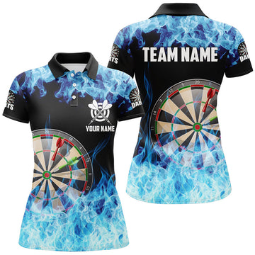 Custom Blue Fire Flame Dartboard Women Darts Polo Shirts Custom Darts Shirts For Team Dart Jerseys