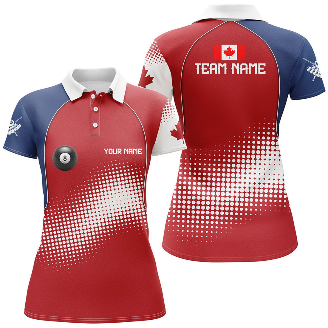 Custom Personalized Canadian Flag Billiard Women Polo Shirts, Patriotic Canada Billiard Team Uniform
