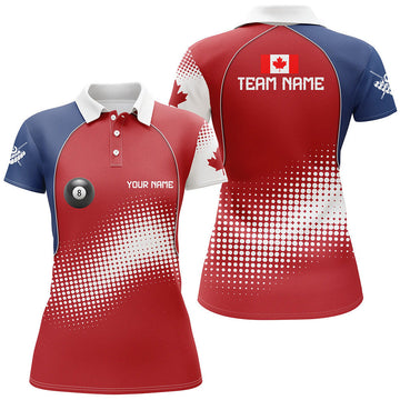 Custom Personalized Canadian Flag Billiard Women Polo Shirts, Patriotic Canada Billiard Team Uniform