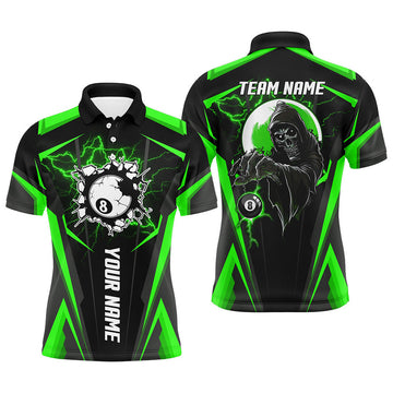 FUNSTUFFPRINT Personalized Green Billiard Grim Reaper Polo Shirt Size S-5XL