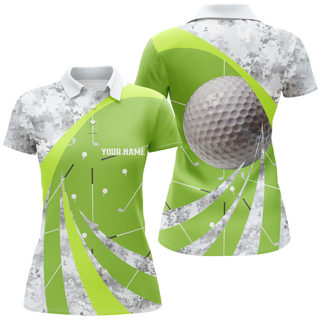 Custom Womens Golf Polo Shirts Custom Green Golf Clubs Pattern, Personalized Golf Gifts For The Golfers