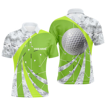 FUNSTUFFPRINT Mens Golf Polo Shirts Custom Green Golf Clubs Pattern, Personalized Golf Gifts For The Golfers Polo Shirt Size S-5XL