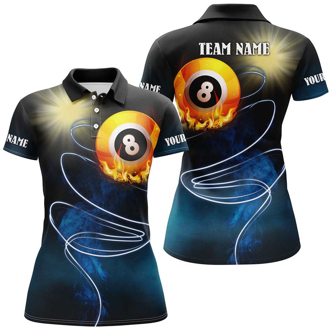 Custom Personalized 8 Ball Billiard Flame Full Printing Billiard Polo Shirts For Women, Billiard Lover Gift