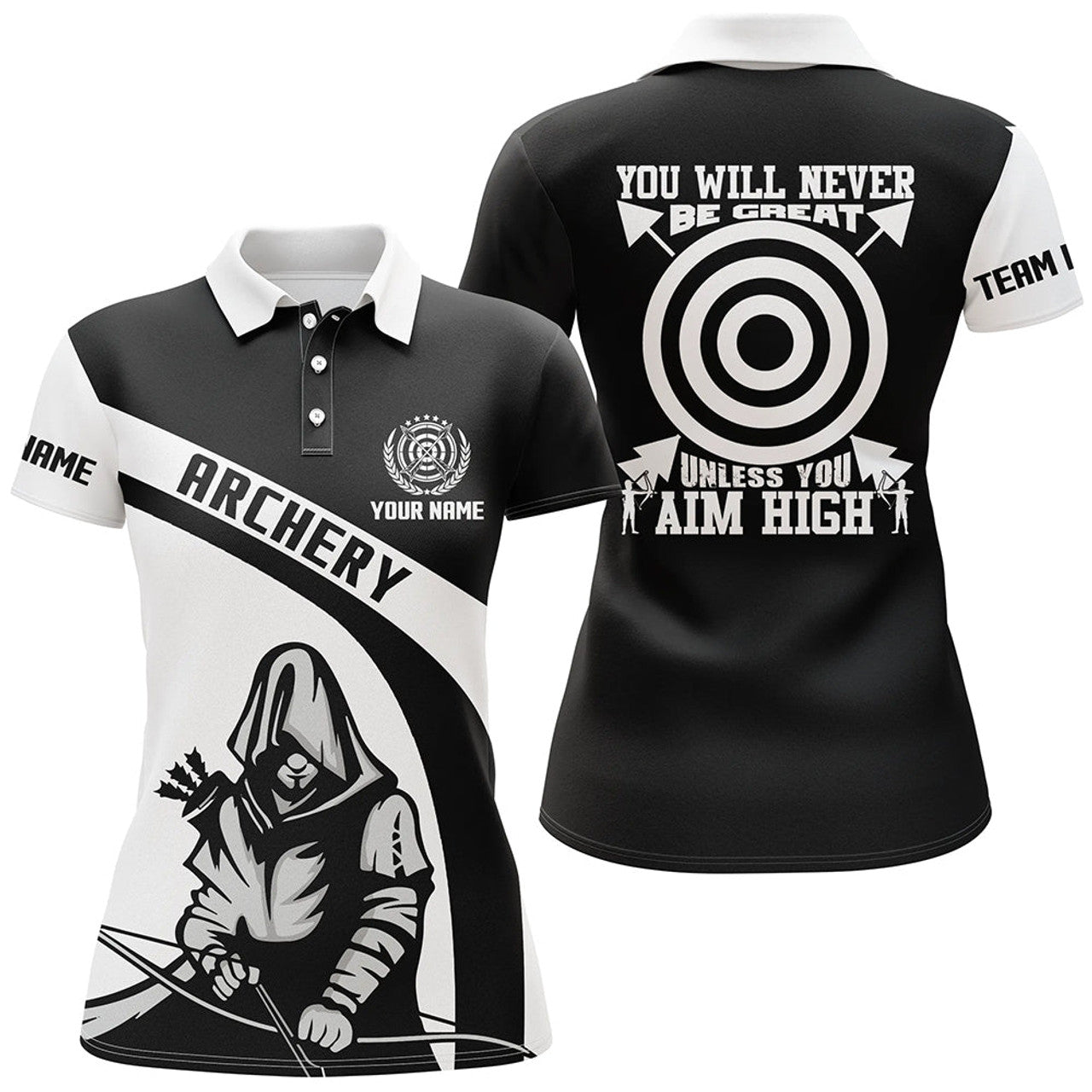 Custom Personalized Black White Archery Player Women Polo Shirts Custom Name Funny Saying Archery Shirts