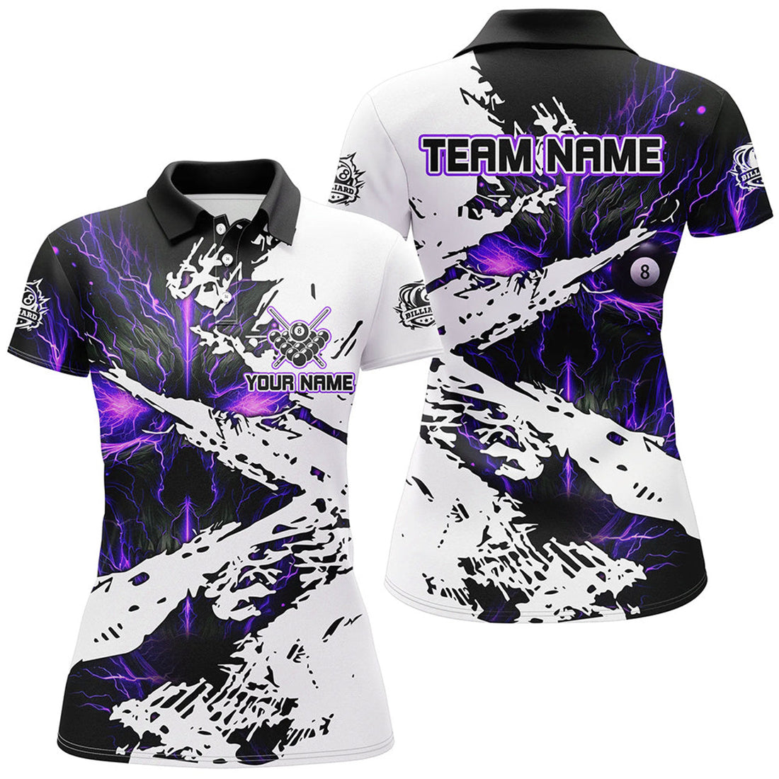 Custom Personalized Lightning Skull Billiard Shirts For Women Custom Billiard Jerseys Grunge Style |Purple