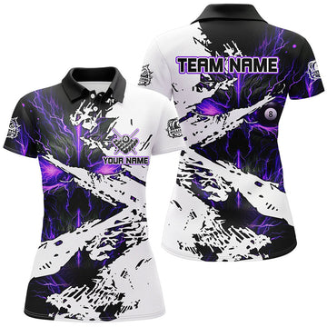 Custom Personalized Lightning Skull Billiard Shirts For Women Custom Billiard Jerseys Grunge Style |Purple