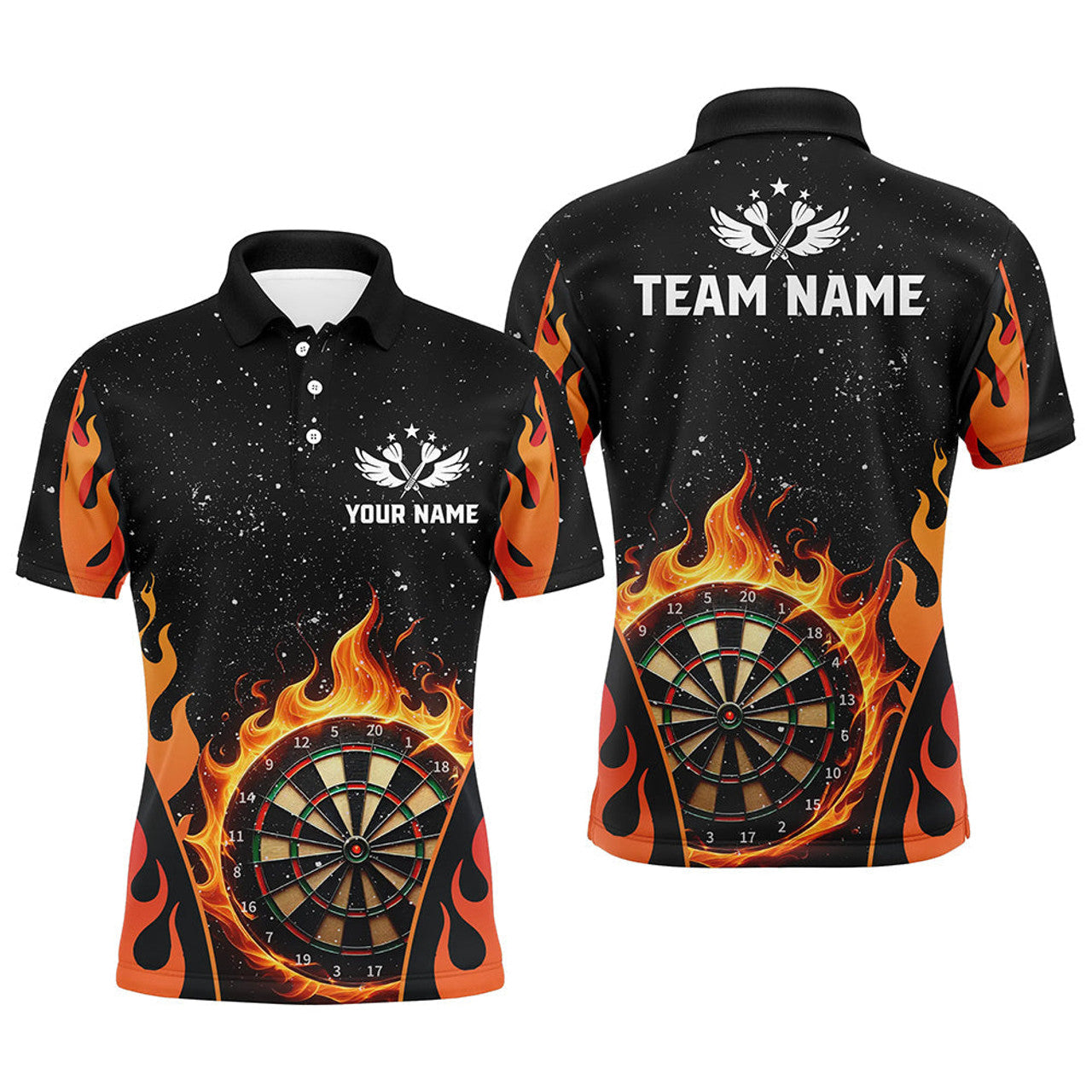 Personalized Orange Darts Flaming Men Darts Polo Shirts Custom Team Jersey Darts League Shirts
