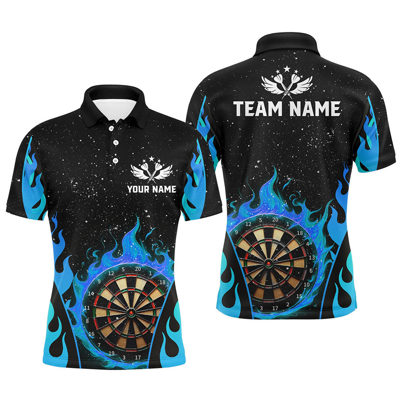 Personalized Blue Darts Flaming Men Darts Polo Shirts Custom Team Jersey Darts League Shirts