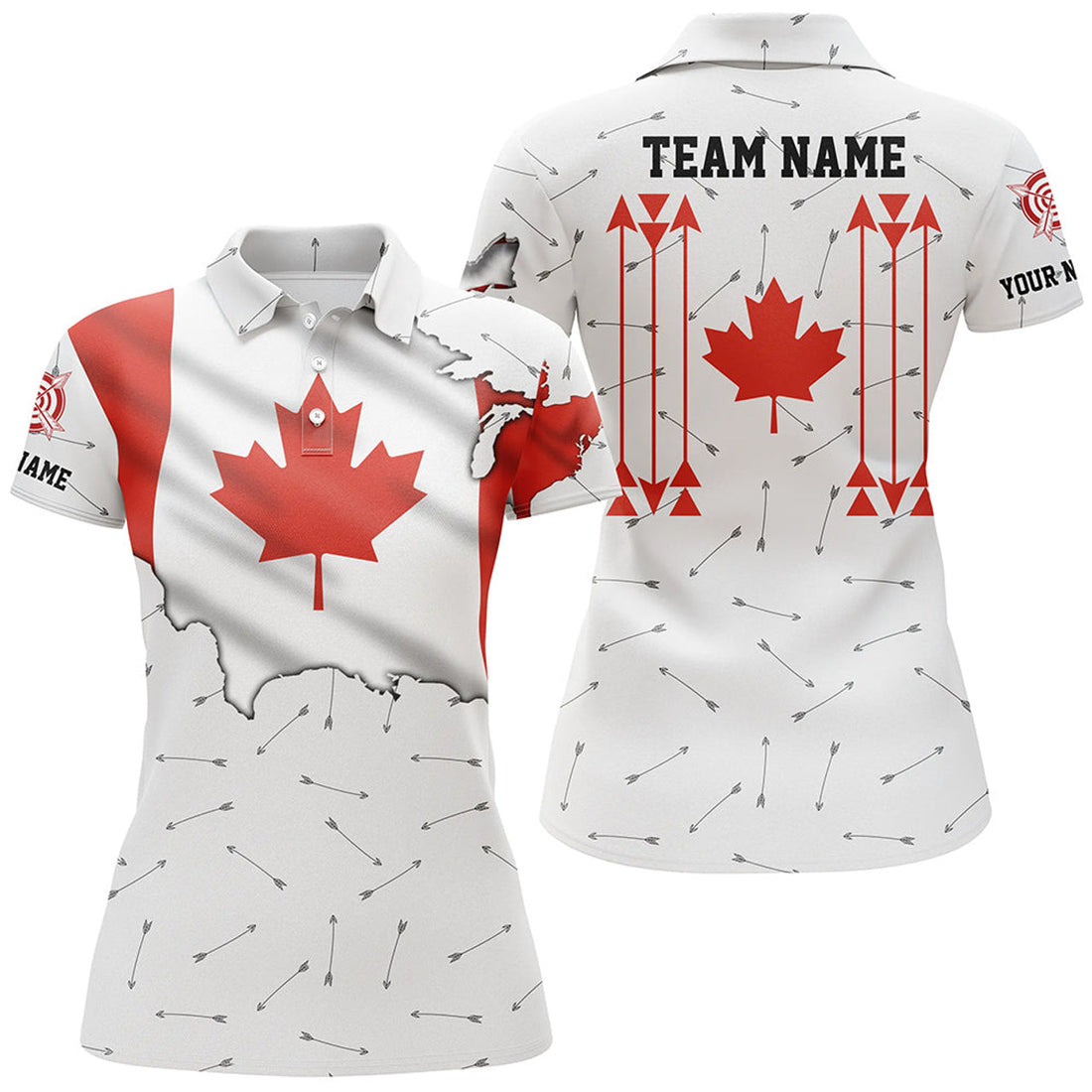 Custom Personalized Patriotic Canada Flag Archery Women Polo Shirt Archery Team Uniform Shirts