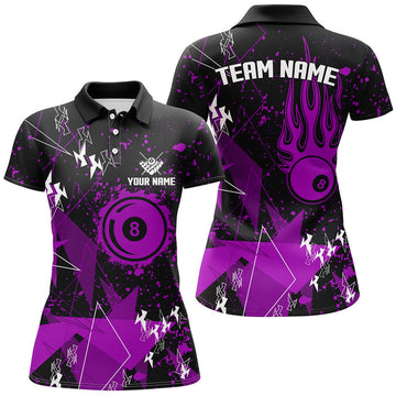 Custom Personalized Purple Grunge Billiard Women Polo Shirts, Best Custom Billiard Jerseys For Pool Player