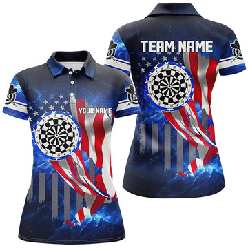 Custom American Flag Darts Board Blue Galaxy Women Darts Polo Shirts Custom Patriotic League Darts Jersey