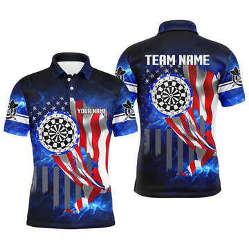 FUNSTUFFPRINT American Flag Darts Board Blue Galaxy Men Darts Polo Shirt Size S-5XL