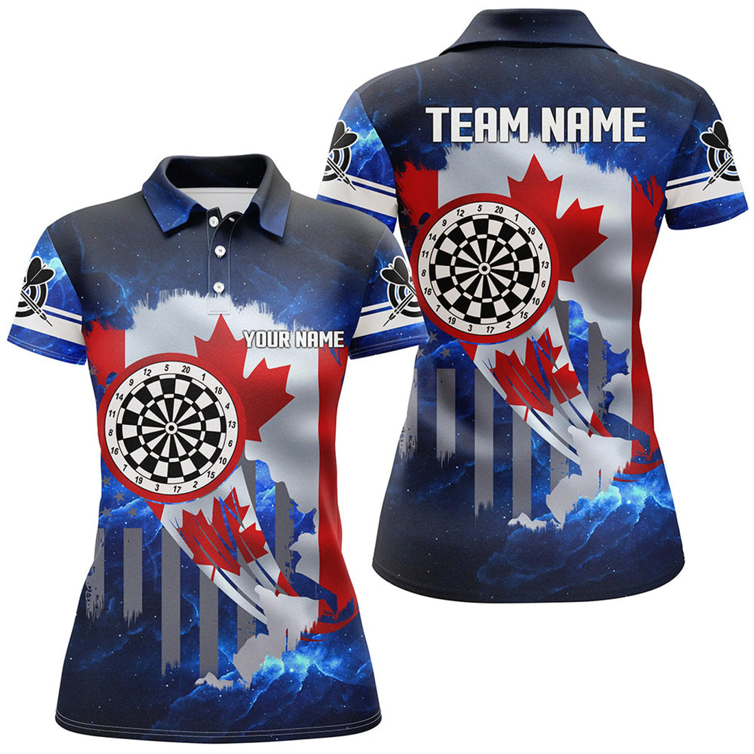 Custom Canada Flag Darts Board Blue Galaxy Women Darts Polo Shirts Custom Patriotic League Darts Jersey